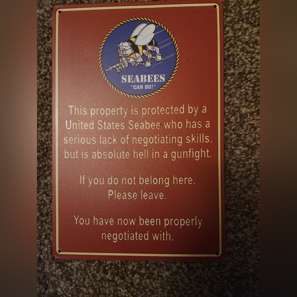 Seabees Metal Sign with Humorous Text